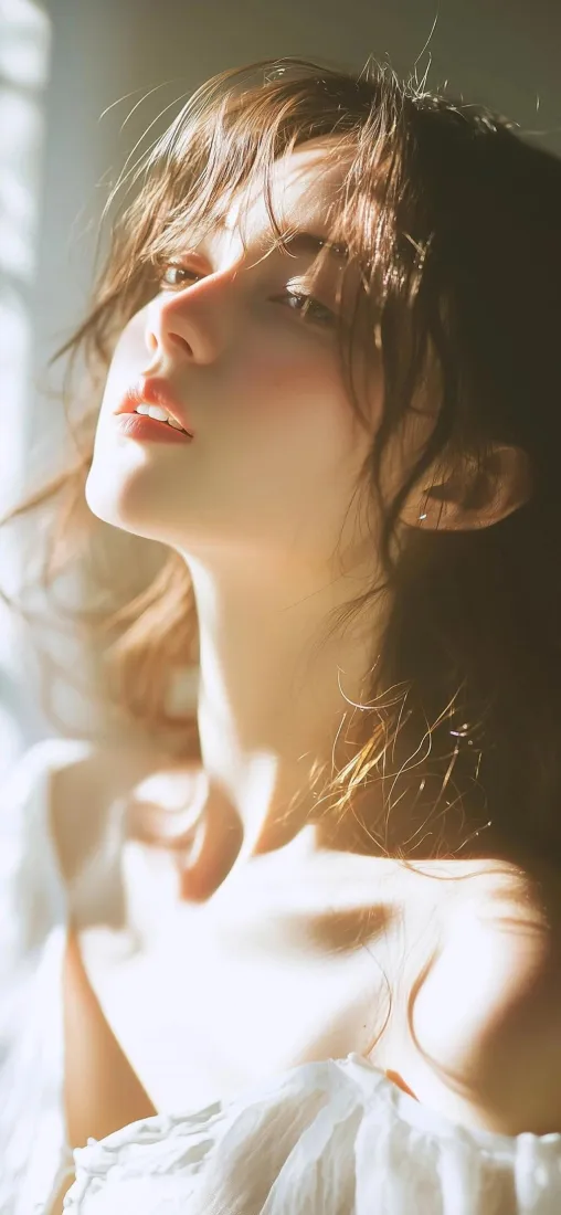 白衣美女手机壁纸｜逆光背景图片 - 清新柔美「哲风壁纸」