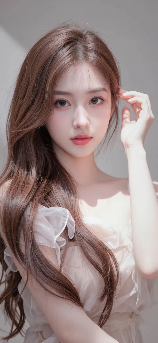 长发美女手机壁纸｜简约背景图片 - 浅色连衣裙清新「哲风壁纸」