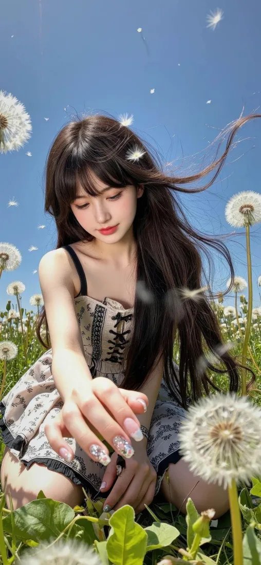 蒲公英少女手机壁纸｜花田背景图片 - 清新户外「哲风壁纸」