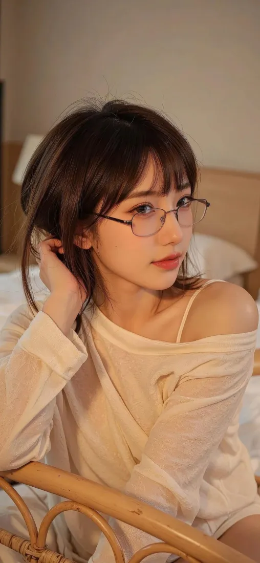 白衣眼镜美女手机壁纸｜居家卧室背景 - 温柔简约清新「哲风壁纸」