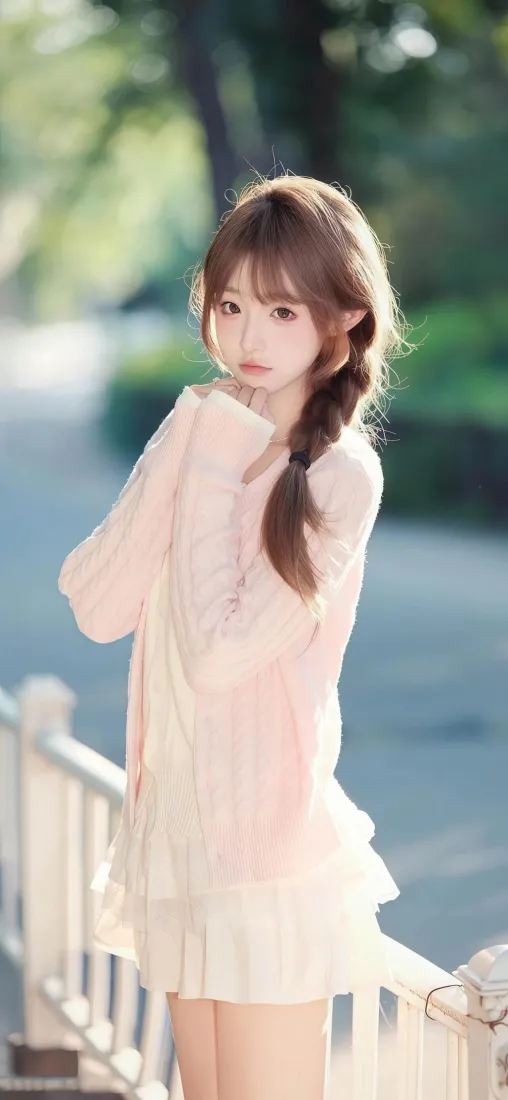 粉色连衣裙手机壁纸｜户外街道背景 - 甜美少女「哲风壁纸」