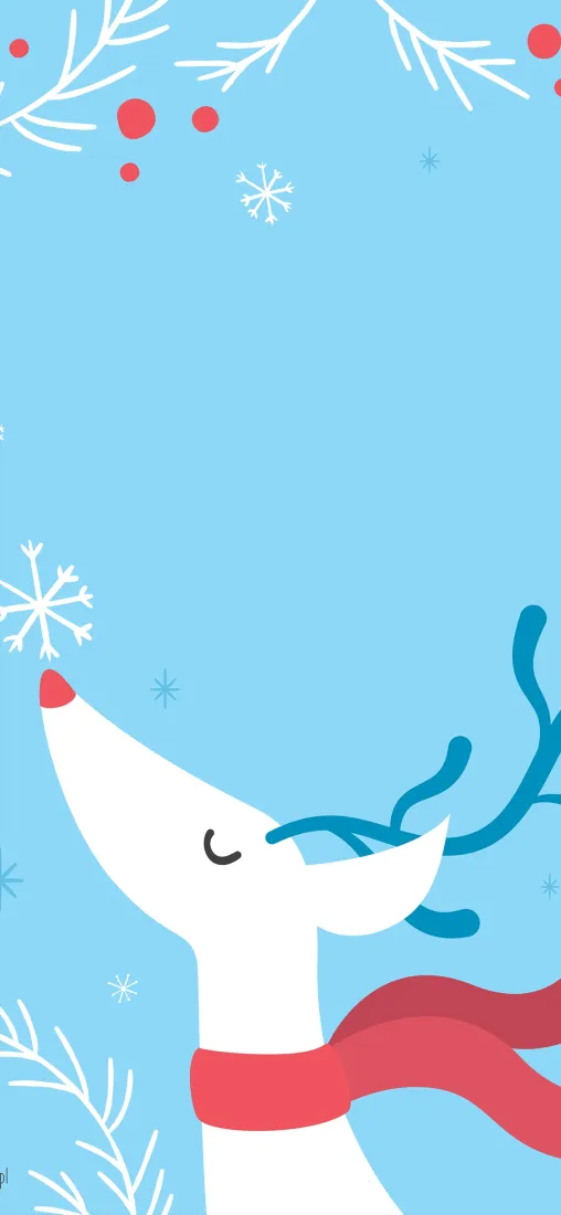 卡通小鹿手机壁纸｜蓝色背景图片 - 红色围巾雪花「哲风壁纸」