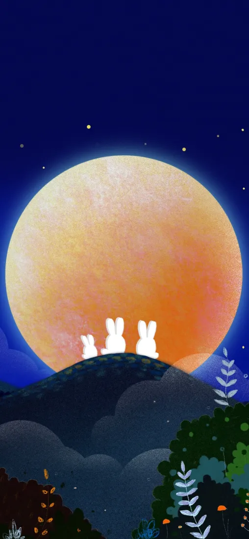 （满月兔子手机壁纸｜月夜背景图片 - 自然风景）「哲风壁纸」