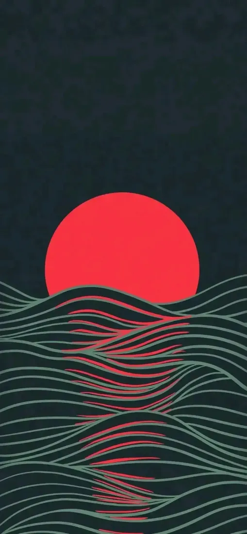红日手机壁纸｜抽象背景图片 - 波浪线条艺术「哲风壁纸」