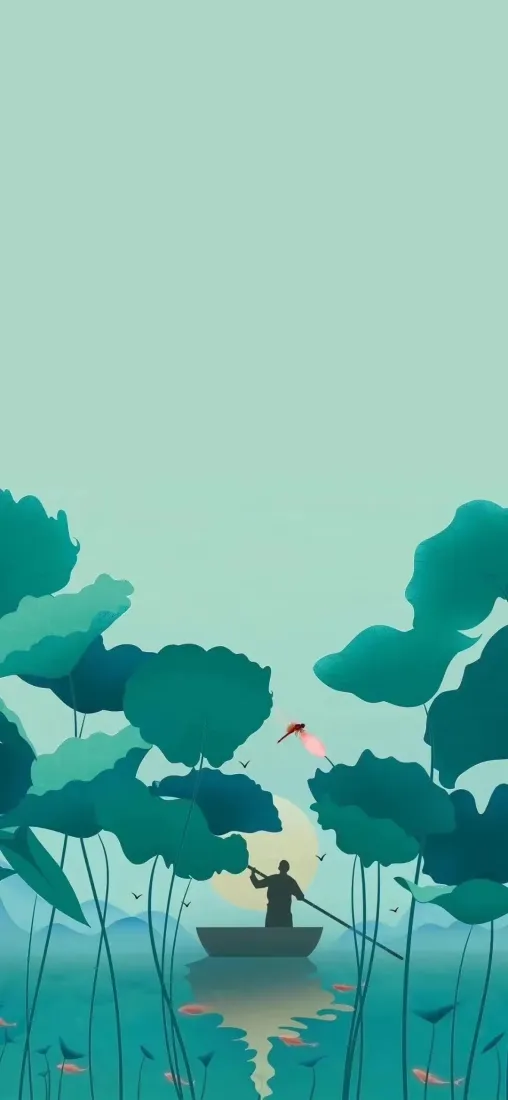 自然风景手机壁纸｜池塘荷叶背景图片 - 清新简约插画「哲风壁纸」