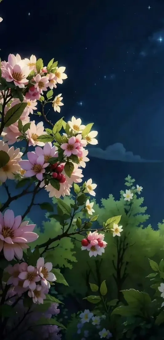 粉色花卉手机壁纸｜自然背景图片 - 夜空星星云朵「哲风壁纸」