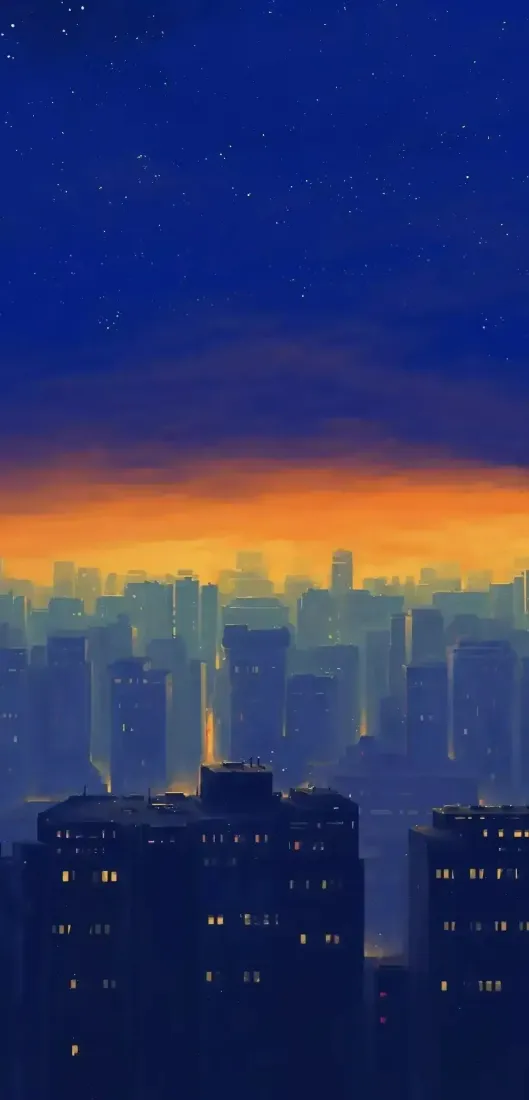 城市夜景手机壁纸｜蓝色天空背景图片 - 橙黄天际「哲风壁纸」