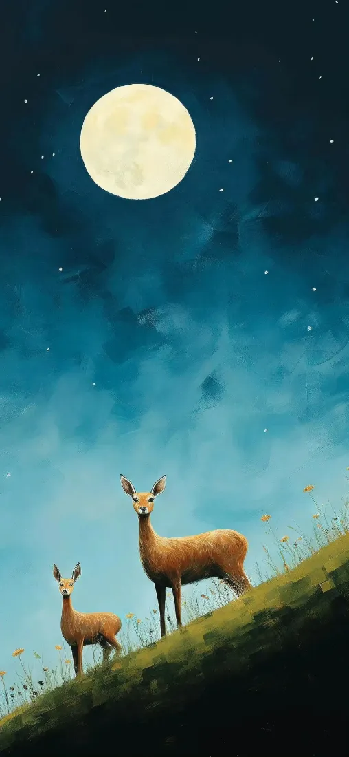 双鹿满月手机壁纸｜星空背景图片 - 蓝色夜空「哲风壁纸」