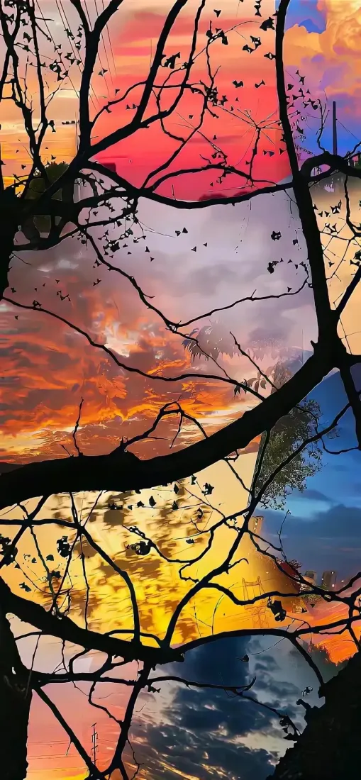 树枝剪影手机壁纸｜天空背景图片 - 多彩晚霞「哲风壁纸」