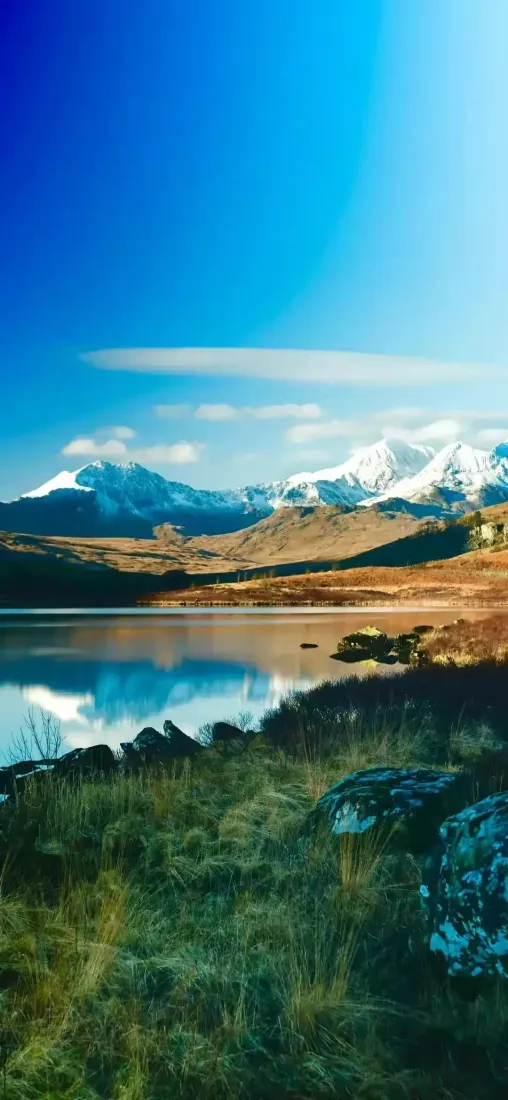 雪山湖泊手机壁纸｜自然风景背景 - 高原草地蓝天「哲风壁纸」