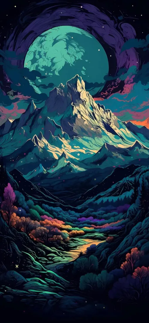 奇幻山脉手机壁纸｜月夜山谷背景图片 - 自然风景「哲风壁纸」