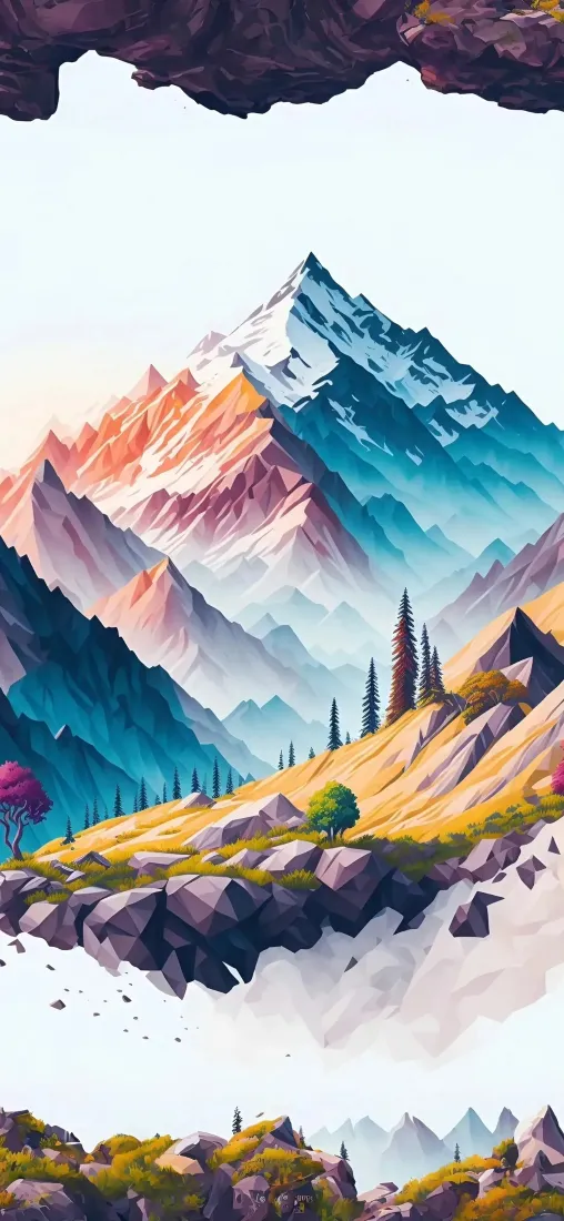 彩色山脉手机壁纸｜自然风景背景图片 - 手绘山景「哲风壁纸」