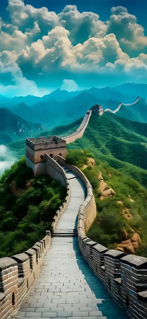 长城手机壁纸｜山峦背景图 - 云海古建筑风景「哲风壁纸」