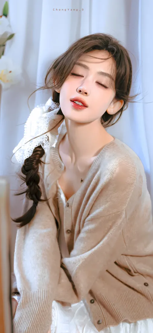 古力娜扎手机壁纸｜浅棕开衫背景图片 - 优雅气质「哲风壁纸」