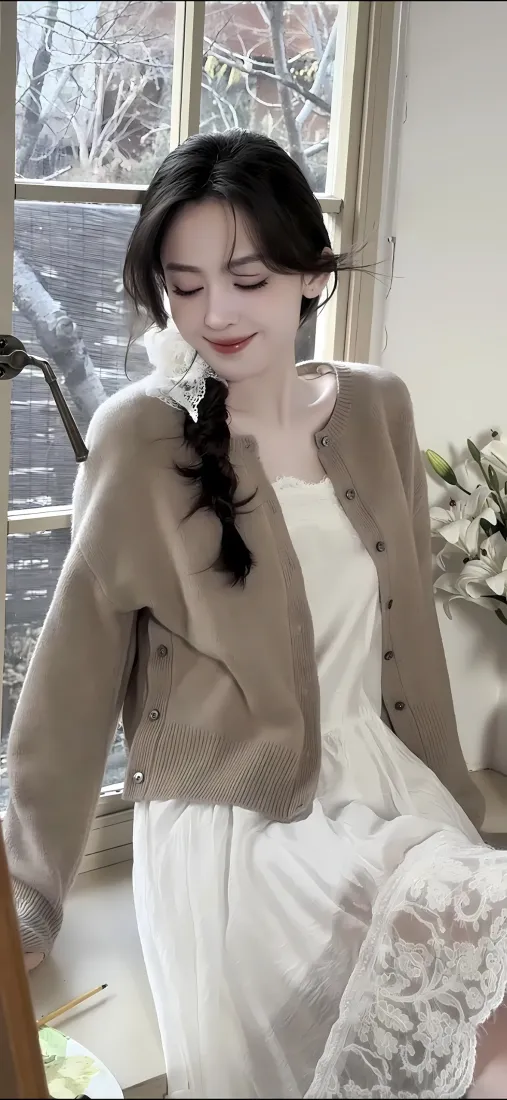 古力娜扎手机壁纸｜室内背景图片 - 蕾丝裙穿搭「哲风壁纸」