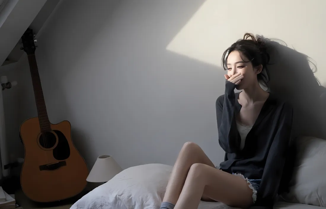 2k女生壁纸｜阳光背景图 - 慵懒居家卧室吉他「哲风壁纸」