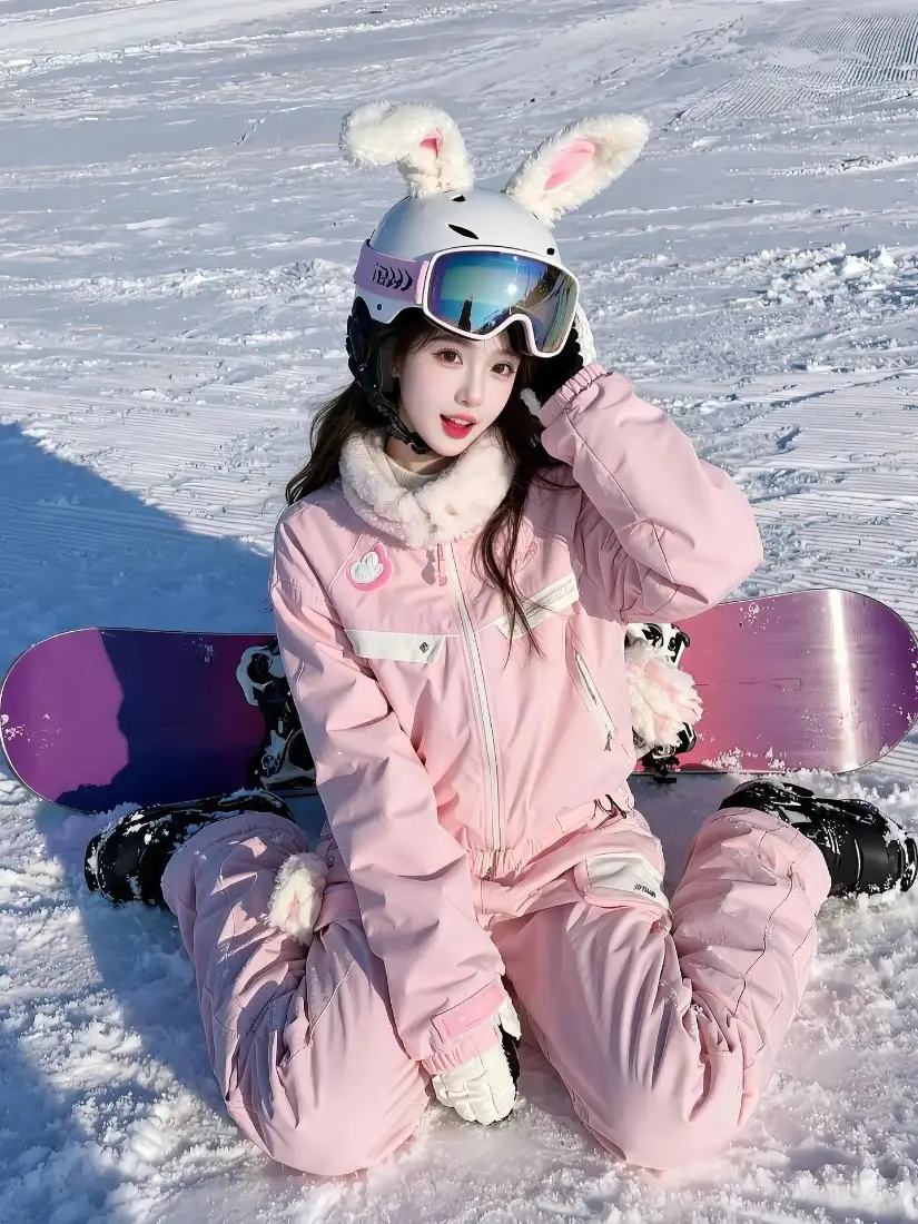 粉色滑雪服美女手机壁纸｜雪地背景图片 - 滑雪板「哲风壁纸」