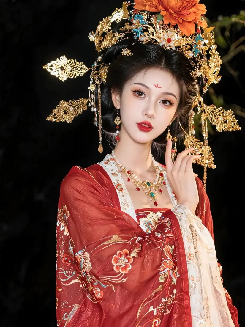 红衣美女手机壁纸｜古风背景图片 - 汉服花钿「哲风壁纸」