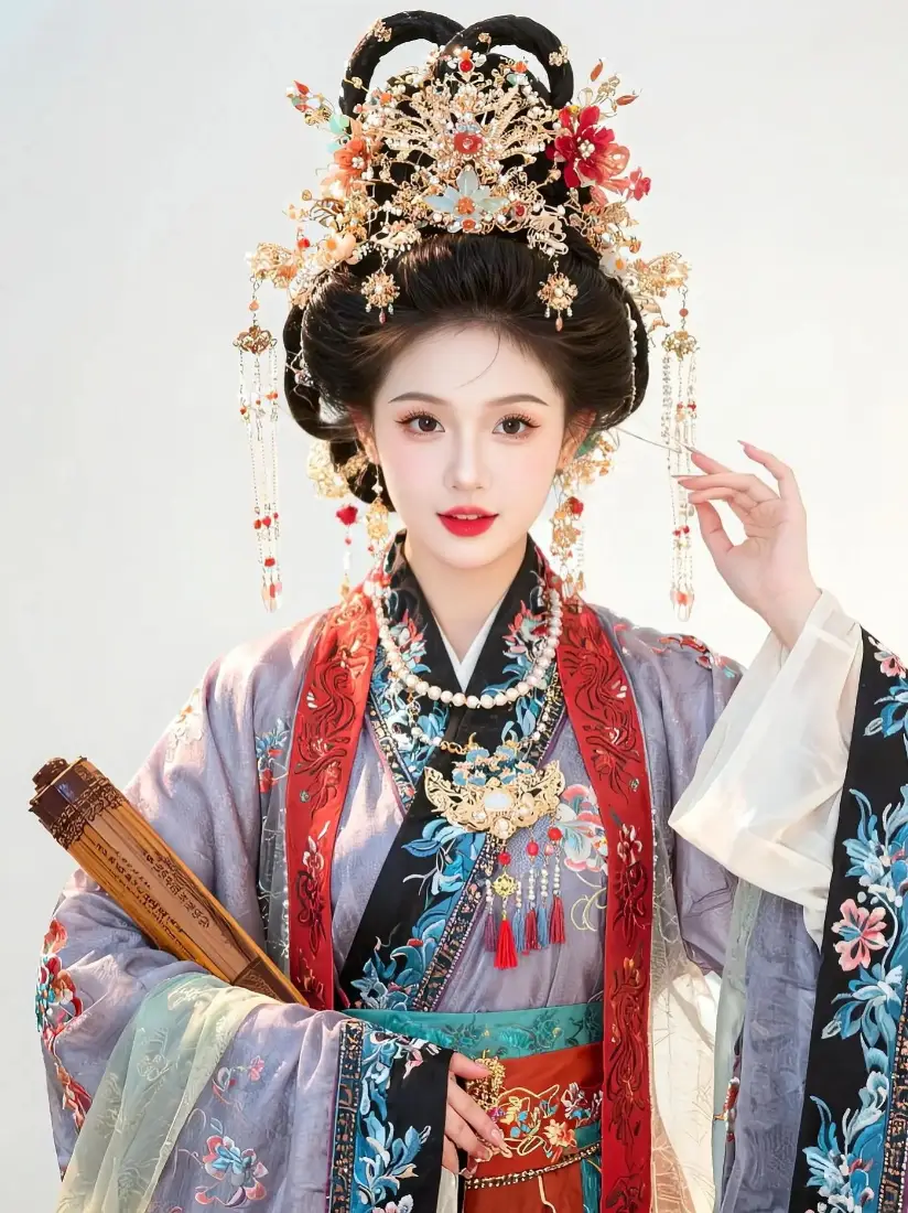 古风美女手机壁纸｜古装汉服背景图片 - 发饰刺绣红唇「哲风壁纸」