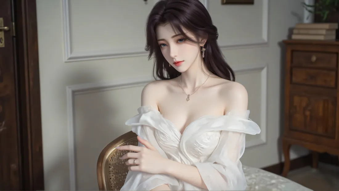 7k白衣美女壁纸｜复古室内背景图片 - 气质迷人「哲风壁纸」