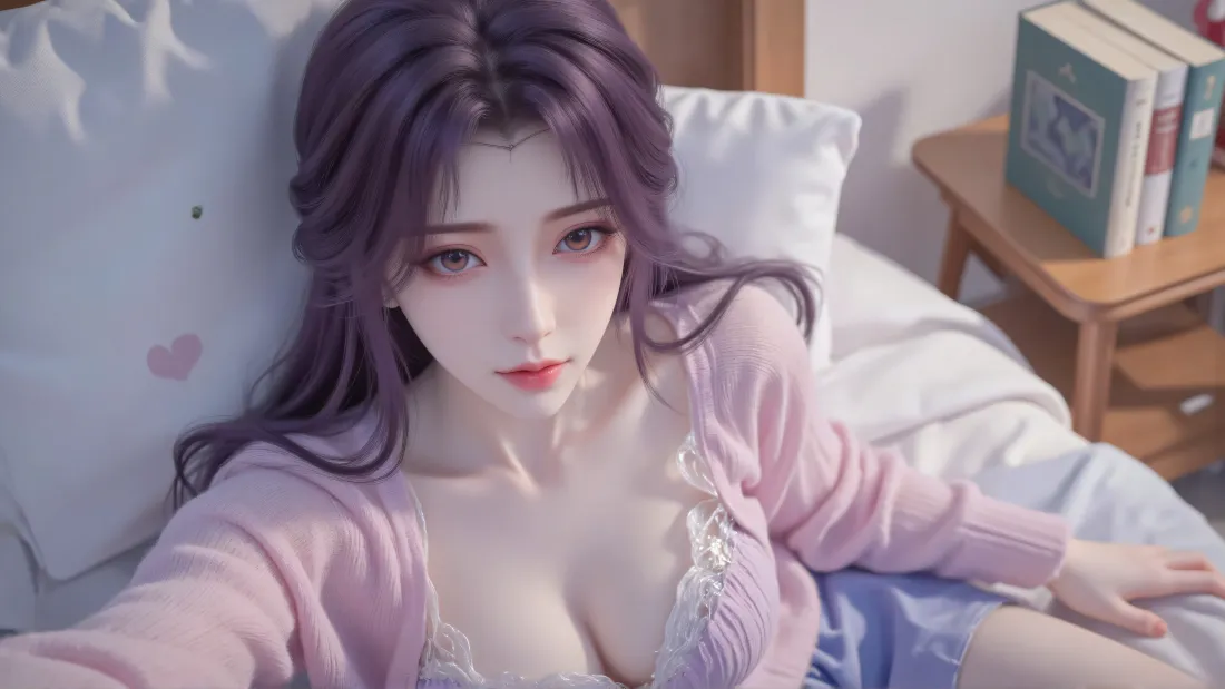 7k紫色头发美女壁纸｜卧室背景图片 - 居家自拍「哲风壁纸」