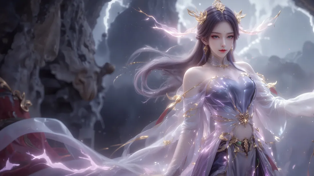 4k百炼成神壁纸｜玄幻背景图片 - 天穹紫裙美女「哲风壁纸」