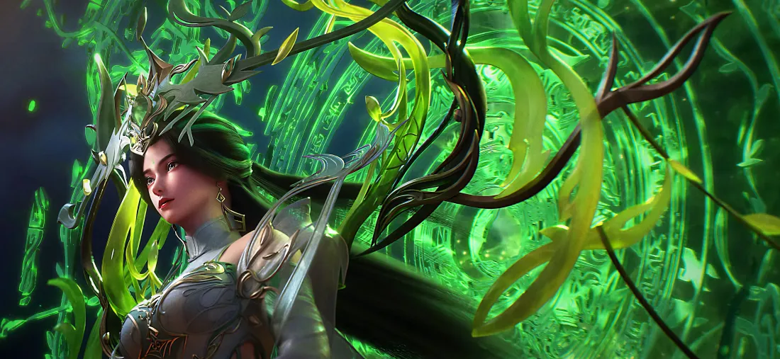 5k柳神壁纸｜完美世界背景图 - 绿色能量古风「哲风壁纸」