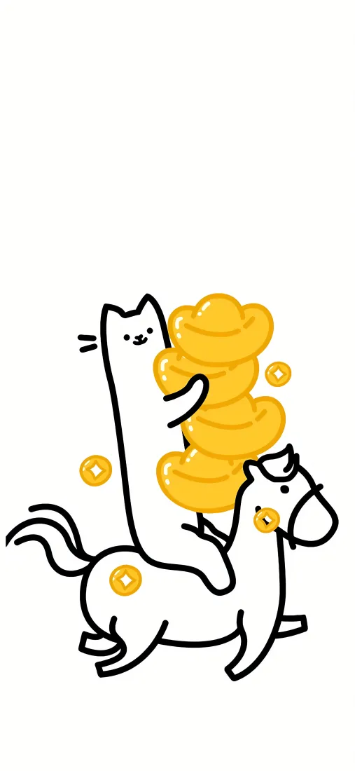 卡通马猫金元宝手机壁纸｜简约背景 - 马年招财「哲风壁纸」