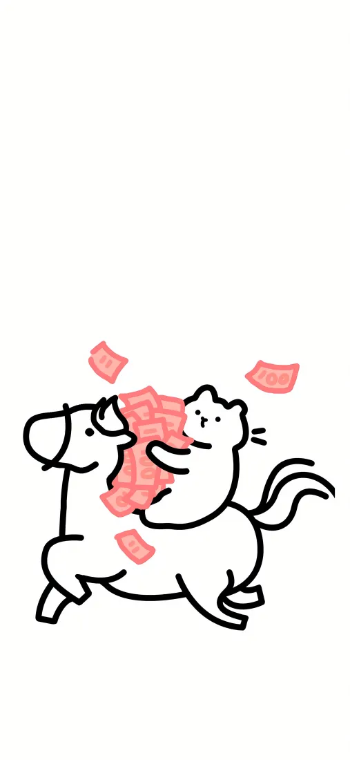 卡通小猫骑马手机壁纸｜简约马年背景 - 粉色纸片「哲风壁纸」