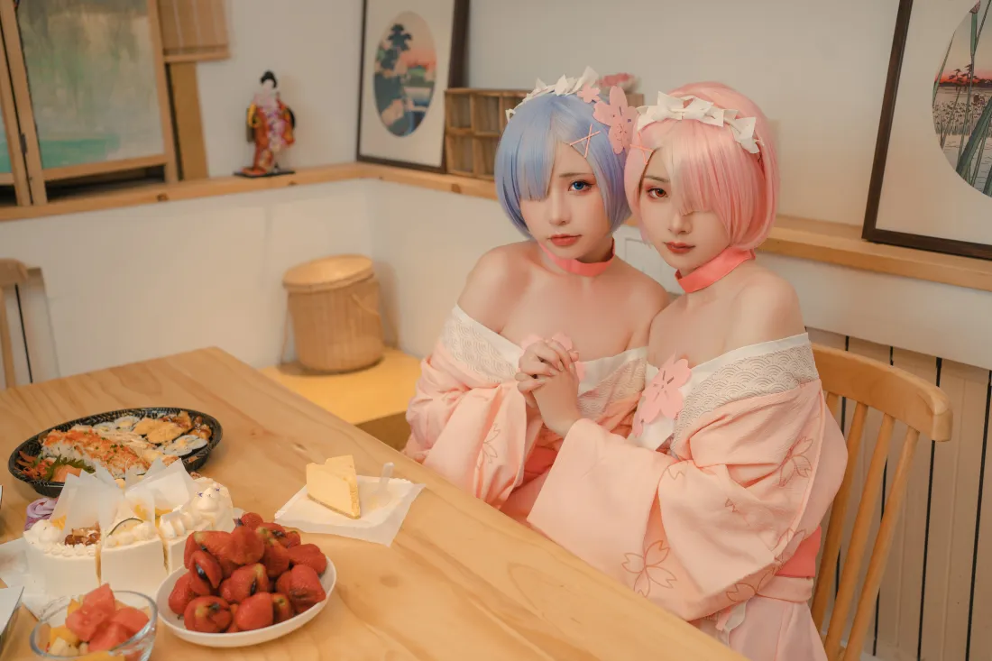 6k蕾姆拉姆壁纸｜日式房间背景 - cosplay和服姐妹「哲风壁纸」