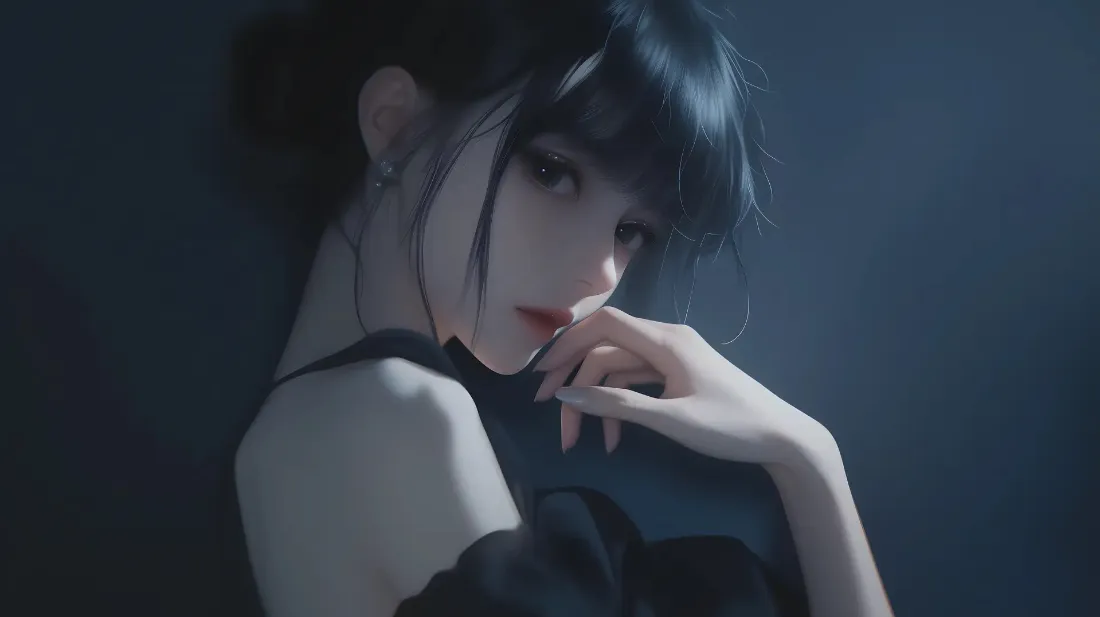 2k动漫美女壁纸｜暗调背景图片 - 黑衣美女「哲风壁纸」