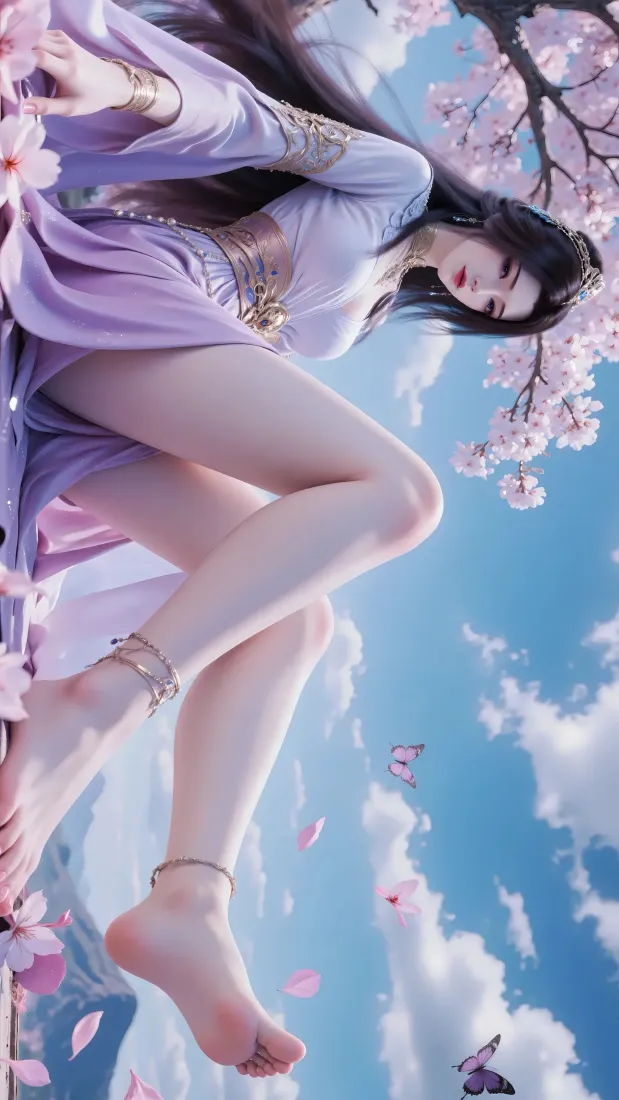 古风美女手机壁纸｜樱花背景图片 - 紫色衣裙「哲风壁纸」