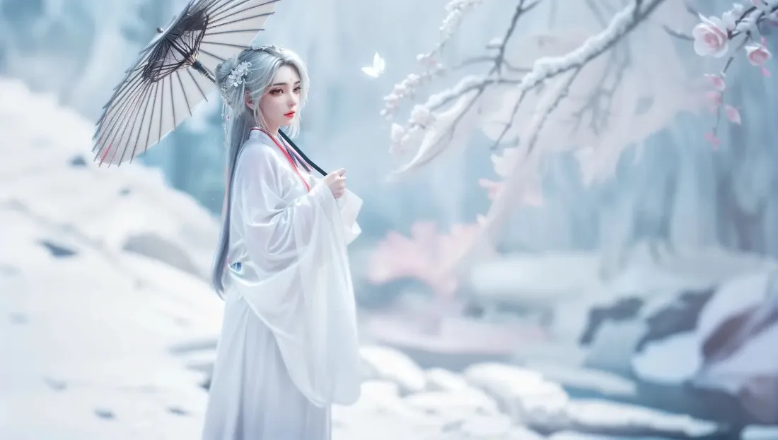 2k古风女子壁纸｜雪景背景图片 - 白衣古装「哲风壁纸」