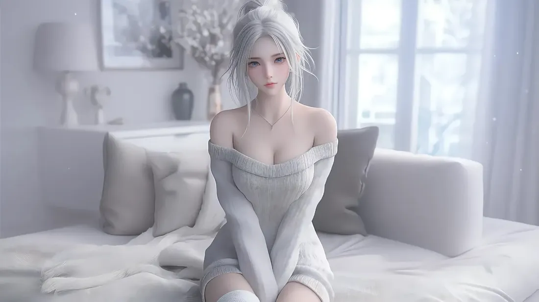 2k银发美女壁纸｜电脑背景图片 - 浅灰家居风「哲风壁纸」