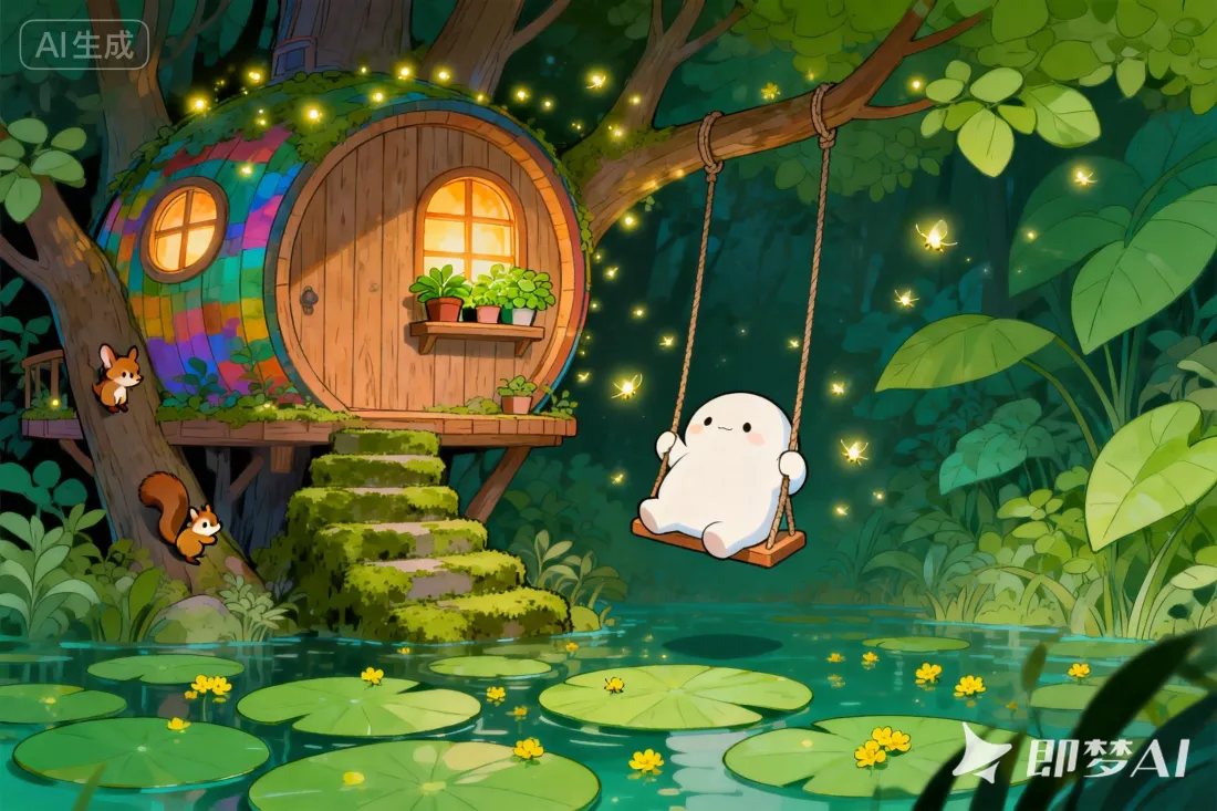 2k树屋壁纸｜森林背景 - 治愈系萤火虫「哲风壁纸」