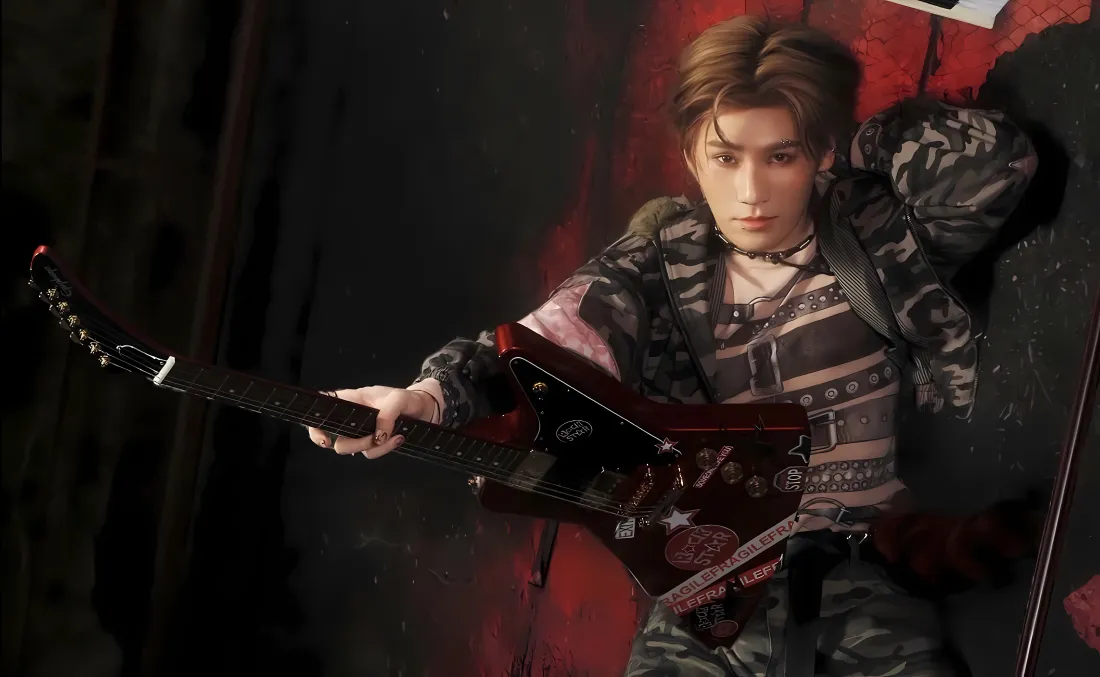 8k张真源壁纸｜红色背景图片 - 吉他潮流穿搭「哲风壁纸」