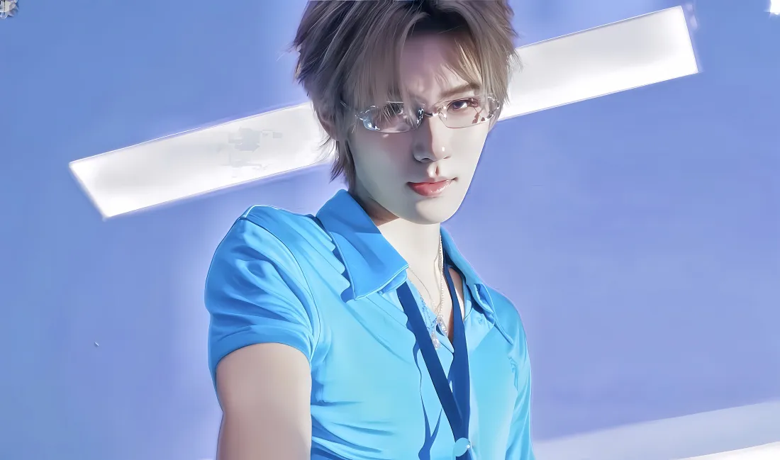 8k张真源壁纸｜蓝色背景图 - 无框眼镜造型「哲风壁纸」