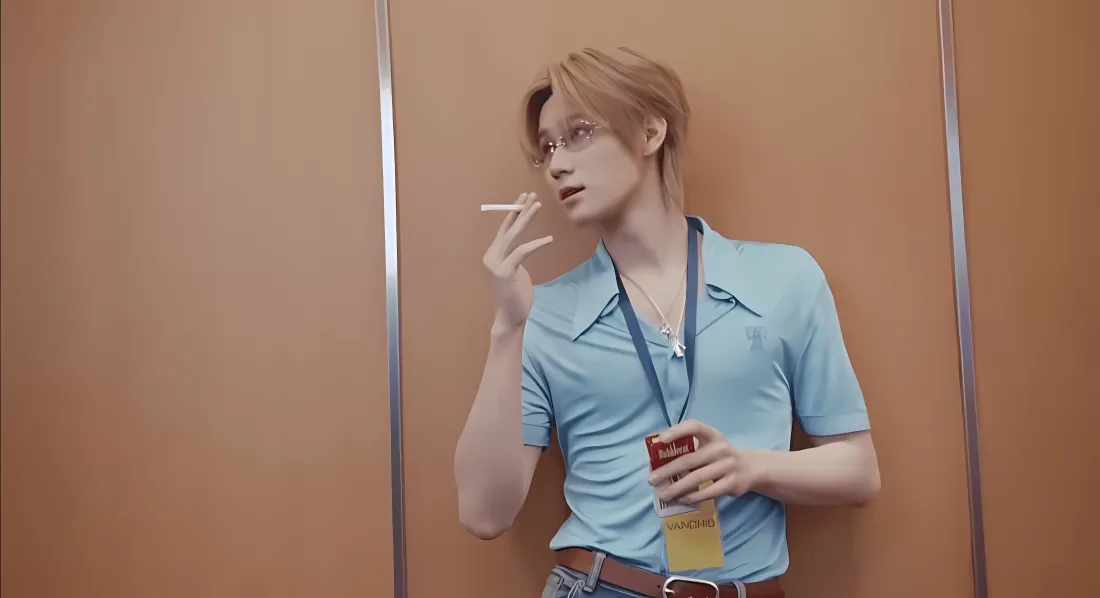 5k张真源壁纸｜电梯背景图 - 蓝色衬衫胸肌金发「哲风壁纸」