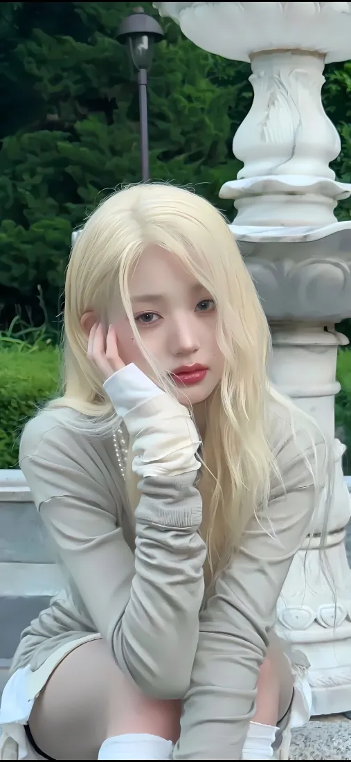 张元英手机壁纸｜喷泉背景图片 - 金发美女户外「哲风壁纸」