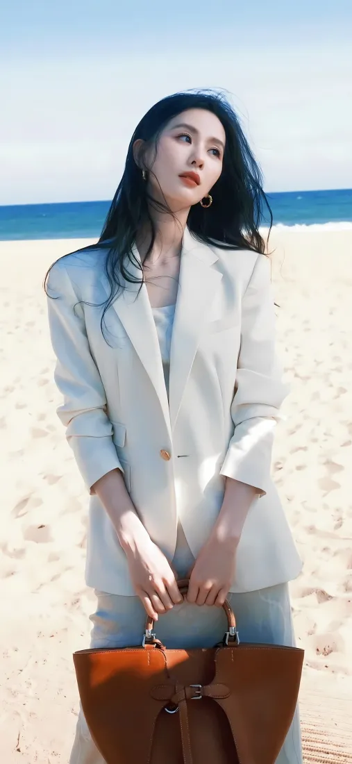 刘诗诗手机壁纸｜沙滩背景图片 - 海边时尚穿搭「哲风壁纸」