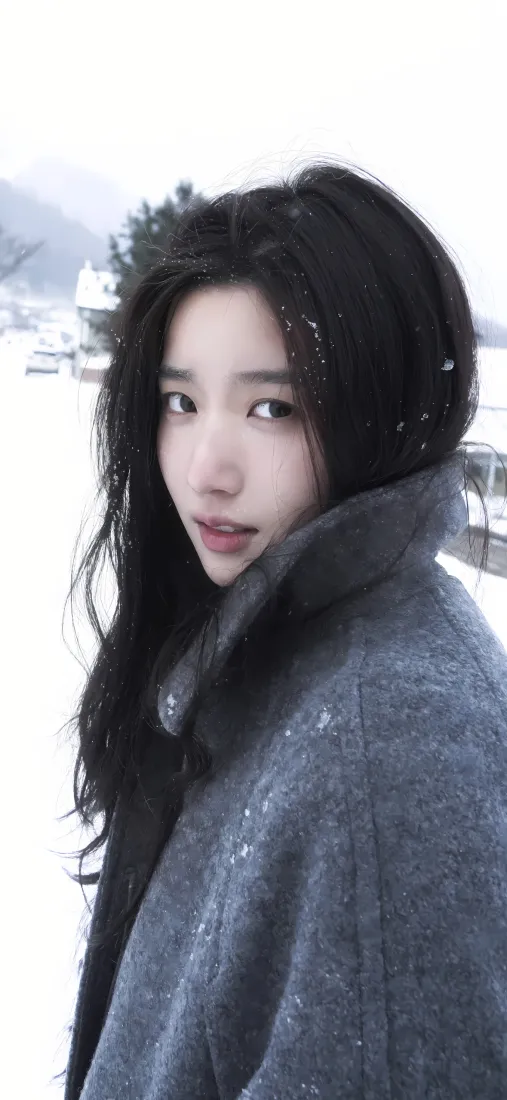 卢昱晓手机壁纸｜雪地背景图片 - 灰色外套冬日「哲风壁纸」