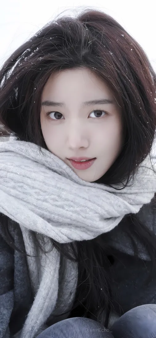 卢昱晓手机壁纸｜雪地背景图片 - 冬日围巾穿搭「哲风壁纸」