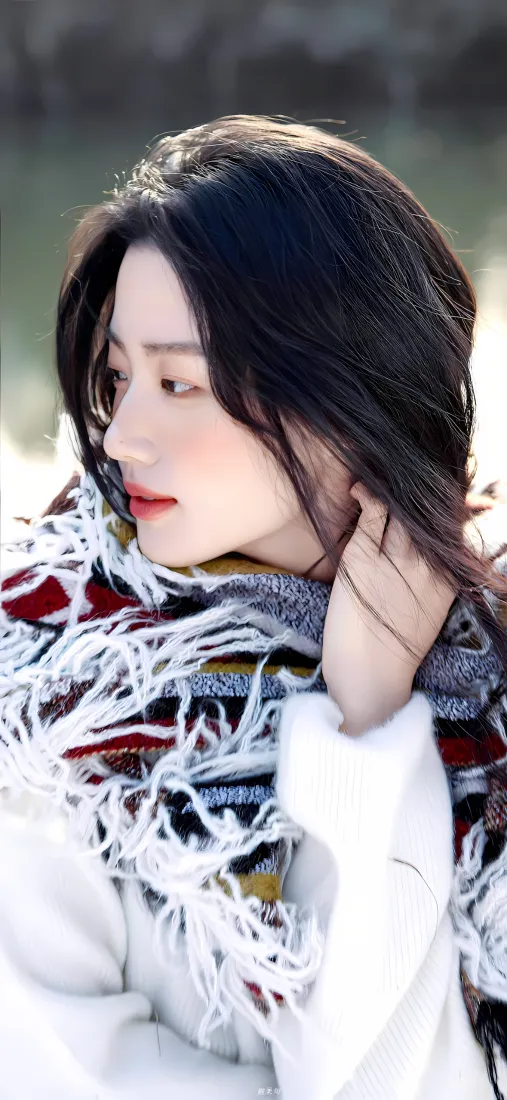 卢昱晓手机壁纸｜湖水背景图片 - 围巾外套写真「哲风壁纸」