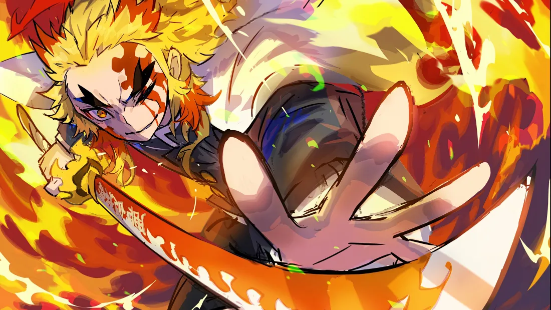 4k炎柱壁纸｜鬼灭之刃背景 - 炼狱杏寿郎日轮刀火焰「哲风壁纸」