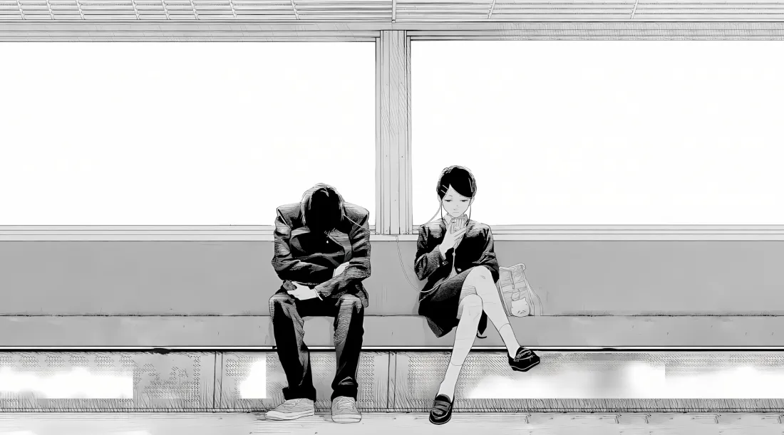 2k黑白人物壁纸｜长椅背景图片 - 静谧日常「哲风壁纸」