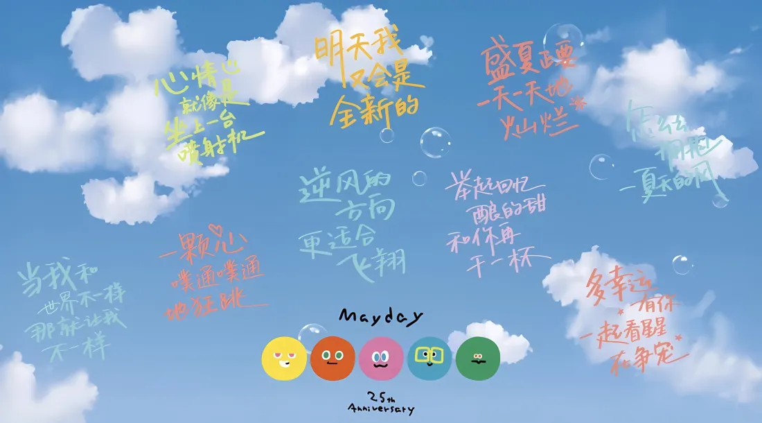 2k五月天歌词壁纸｜蓝天背景图片 - 彩色文字云朵笑脸「哲风壁纸」