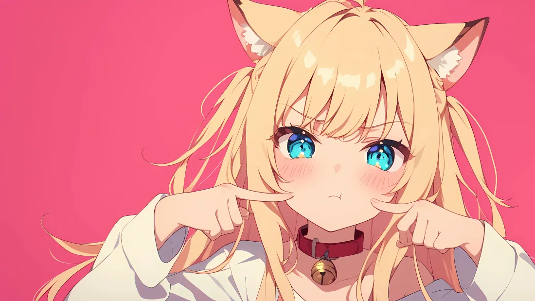 4k兽耳少女壁纸｜粉色背景图片 - 金发蓝眼萌娘「哲风壁纸」