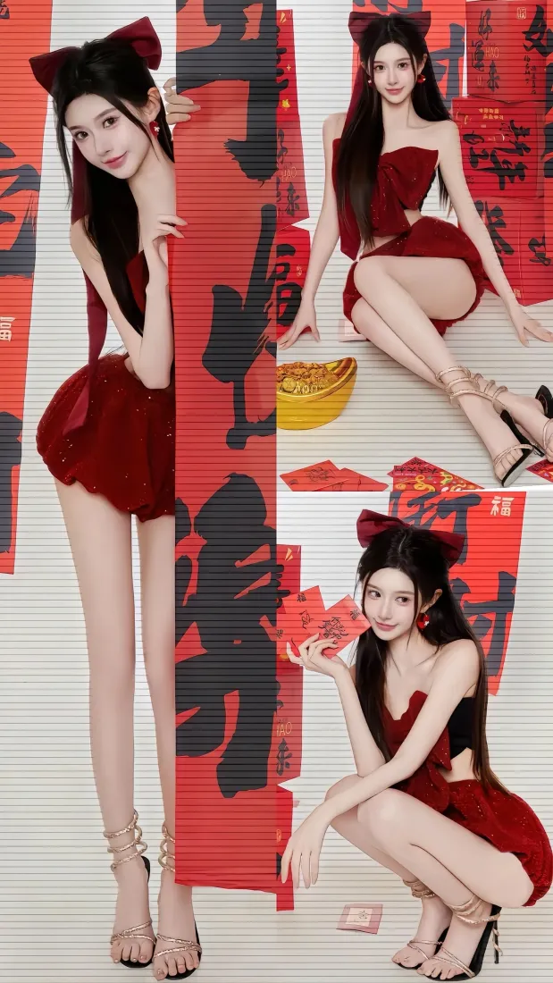 红衣美女手机壁纸｜新年背景图片 - 喜庆中国风「哲风壁纸」