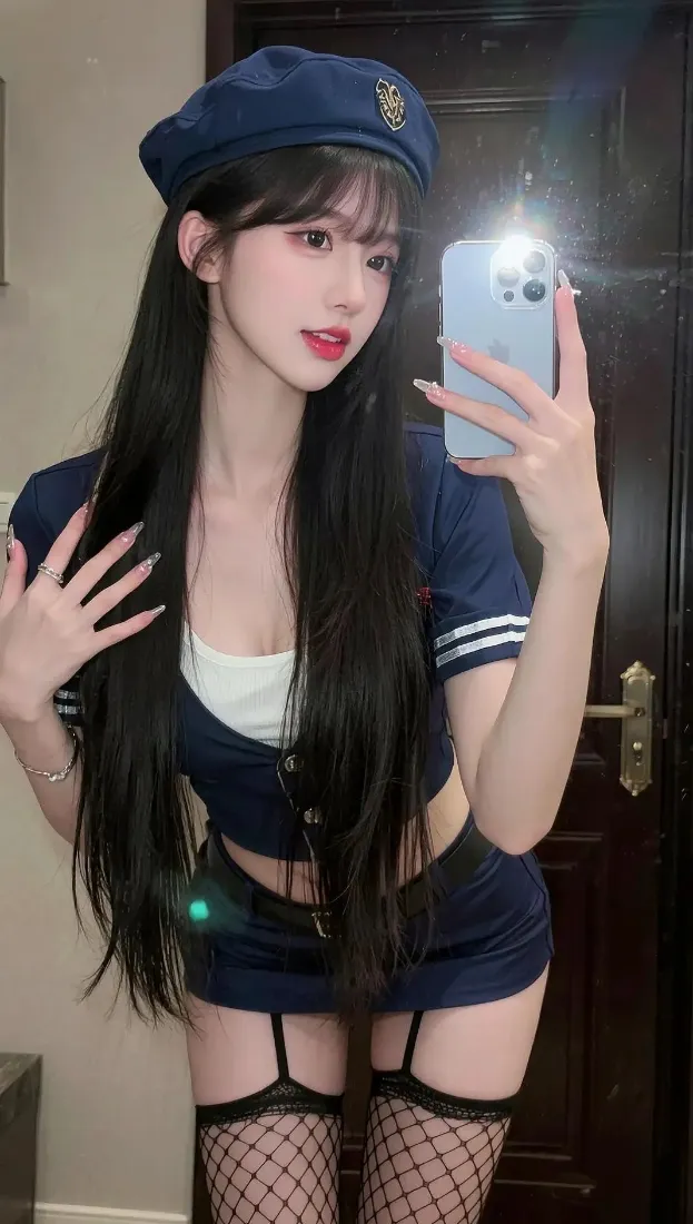 （蓝衣美女手机壁纸｜室内自拍背景图片 - 性感）「哲风壁纸」