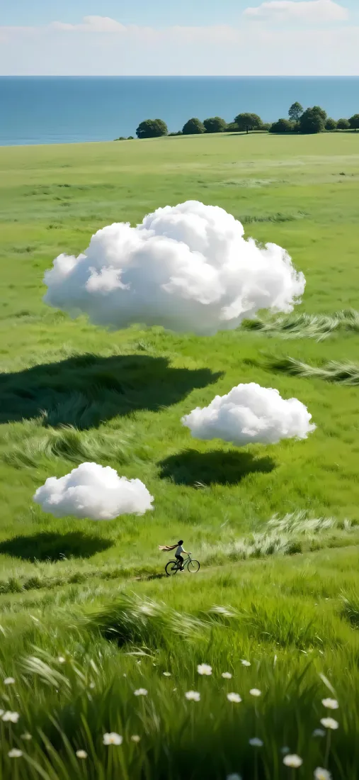 草原云朵手机壁纸｜海边草地背景图片 - 简约自然「哲风壁纸」